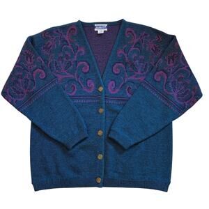 Pendleton Sweater Womens Size Large Blue Cardigan Wool Button Front Made in USA